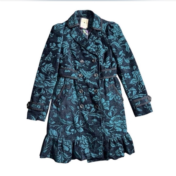 elevenses Jackets & Blazers - Elevenses Teal Tapestry Edwardian Floral Coat 2
